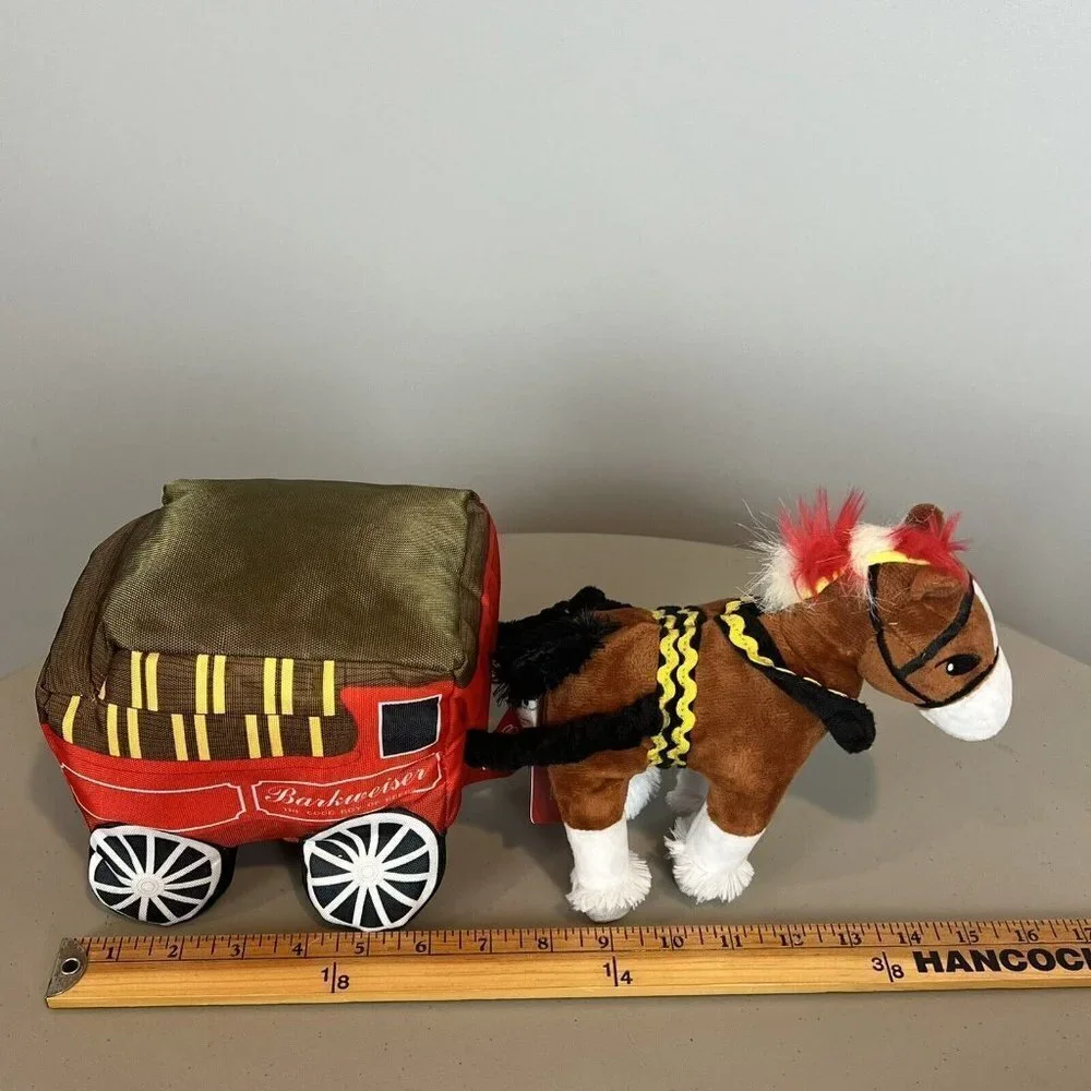 BARK BOX Barkweiser Clyde Horse & Wagon DOG TOY Plush Squeakers Budweiser NEW